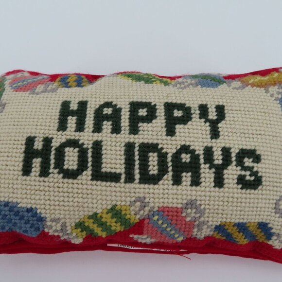 Lands End Happy Holidays Candy Sweets Needlepoint Rectangle Throw Pillow Wool - Picture 3 of 10